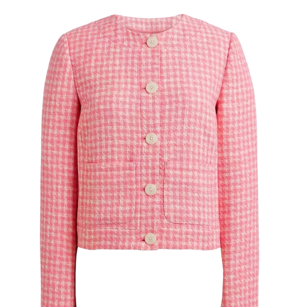 J.Crew Womens Tweed patch-pocket lady Jacket Pink Size 8 BW282